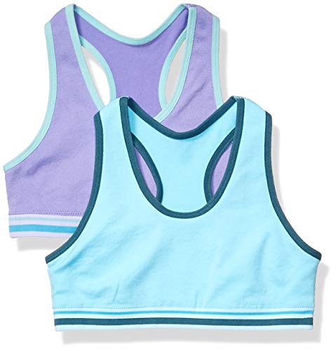 Amazon Essentials Girl's 2-Pack Active Sports Bra, Aqua/Purple, S (6/7)
