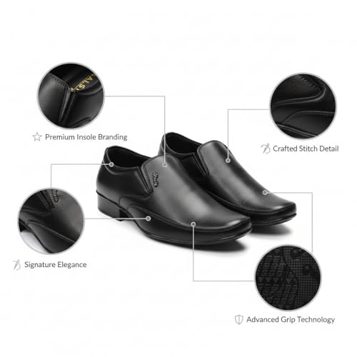 Image of Classic Men's Slip-On Formal Shoes | Synthetic Leather Upper with PU Sole | Lightweight, Cushioned | Stylish & Comfortable Footwear for Daily Use, Casual, Office & Gifts
