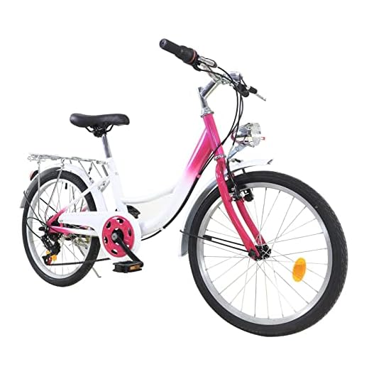 JINPRDAMZ Bicicleta infantil de 20 pulgadas para niña, 6 velocidades, color rosa, bicicleta juvenil, bicicleta con luz, para ciudad, playa, carril bici y todo tipo de carreteras