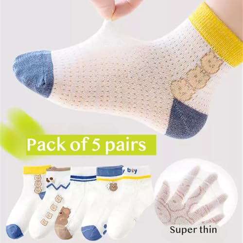 Summer Thin Cotton Mid-Calf Mesh Socks for Boys 1-16 Years Old, Cartoon Bear Lion Fashion Ankle Short Socks for Kids2