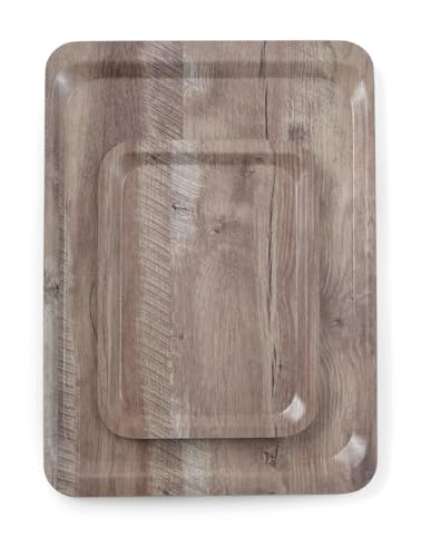 HENDI Serviertablett, AmberBox, Schock- und bruchfest, flachem Rand, Gastro Tablett, Tablett, 370x530mm, Melamin, Holz dunkel