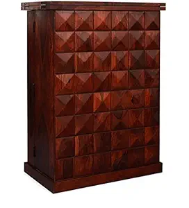 MADE WOOD Louis Solid Wood Bar Unit Wine Cabinet in Honey Oak Finish Sheesham Wood
