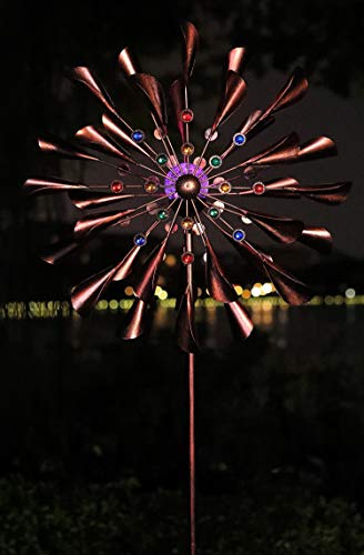 Wsgift 79In Large Copper Solar Wind Spinner Multi-Color Seasonal Led Lighting Solar Powered Glass Ball With Kinetic Wind Spinner Dual Direction For Patio Lawn & Garden Decorations #TOP2