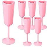 Nuogo 6 Pcs Valentine's Day Heart Plastic Champagne Flutes, 6 oz Galentines Toasting Champagne Flute for Wedding, Heart Shaped Plastic Goblets for Bachelorette Party Celebrations Supplies(Pink)