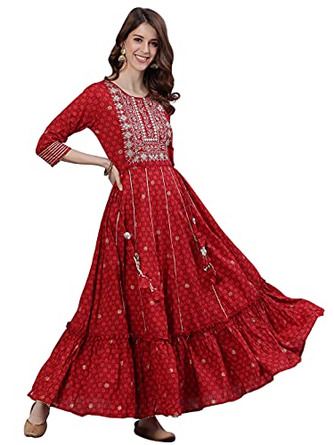 Kurta Anarkali Ishin rouge en coton pour cacher les rondeurs