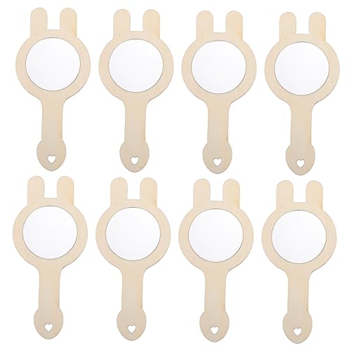 SUPVOX Unfinished Mirror Toys for Boys and Girls 8pcs Wooden Makeup Mirrors Arts and Crafts DIY Printing Children's Accessory