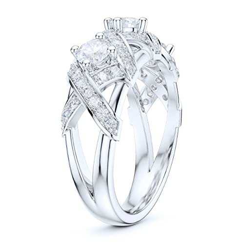 Sterling Silver Luxury Vintage Crisscross Crown 3-Stone Simulated Round Brilliant Cut Diamond or Genuine Moissanite Ring For Women Promise Ring Wedding Band4