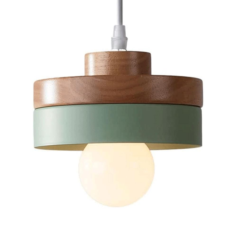 KLXSIVU E27screw Single-Head Pendant Light, Japanese Style Metal Wood Hanging Lamp, Personalized Color Chandelier Lampshade, Aisle Entrance Decoration Lighting Fixtures