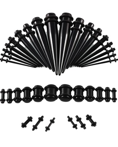 JEXOWIQ 36 stück Dehnstäbe Tunnel Set Ohr Expander Plug 1.6-10mm Acryl-Ohrexpander mit spitzem Kegel und kurze Ohrexpander mit UV-Segment umfassen (1,6/2/2,5/3/4/5/6/8/10 mm),9 Größen