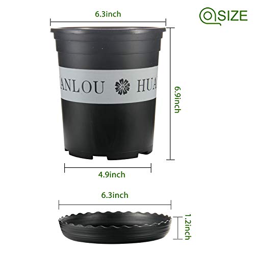 Flower Pot, ZOUTOG 1 Gallon Planters, Nursery Pots with Drainage Hole and Tray, Pack of 10, Plants not Included, Black - Thumbnail 3