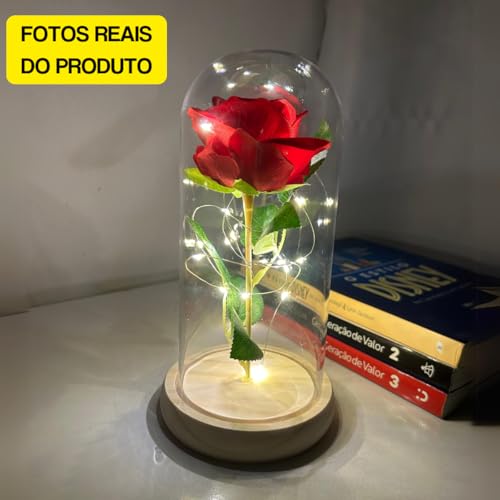 Luminária Rosa Flor Encantada Bela e a Fera Led Com Embalagem Para Presente (ROSA CLARA)