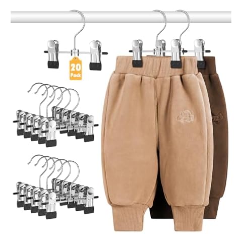 DOIOWN 20 Pack Baby Hangers, Baby Pants Hangers with Clips,Toddler Hangers for Pants, Skirts, Clothes, Non Slip Space Saving Kids Hangers for Closet Organization, Baby Essentials Closest Organizer Cover