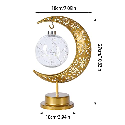 Bomkra 8QP8VT7VP0FQ5UC0D02 Moon Table Lamp Battery Operated Crescent Lamp Half Moon Light Retro Metal Ramadan Star Lamp Lunar Wireless Lamp Eid Decorations Moon Bedside Lamp Room Decor thumb #6