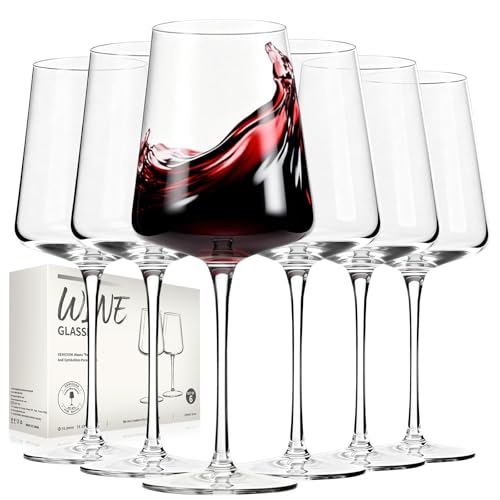 GENICOOK Wine Glasses Set Of 6,Hand Blown Lead-Free Clear Glassware,18 oz Crystal Red Wine Glasses Set,Long Stem Perfect for Party,Wedding,Brithday,Anniversary.