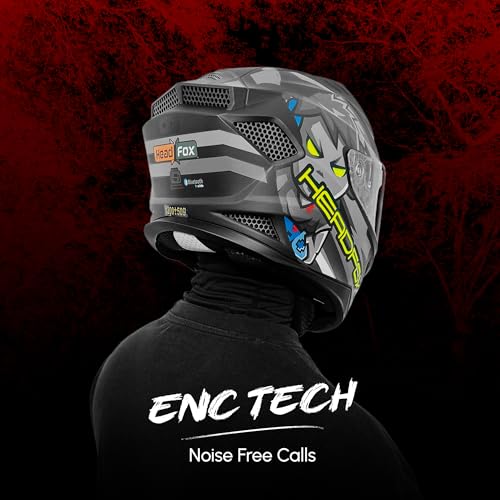 Image of HEADFOX N2F Shady Full Face Bluetooth Helmet for Bike | Waterproof Smart Helmet for Men & Women | ISI Certified | Built-in Bluetooth & LED Lights | Matte & Gloss Finish