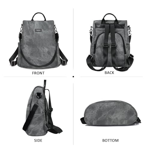 Image of Fmeida PU Leather Backpack Purse for Women Anti Theft Backpack Convertible Fashion Travel Purse Grey