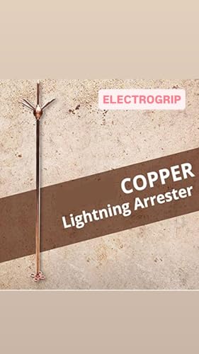 Image of Pure Copper Lightning Arrester with 5 Spikes, 9.2mm Diameter, 980mm Length, 85mm Base Plate for Building and Home Protection from Lightning