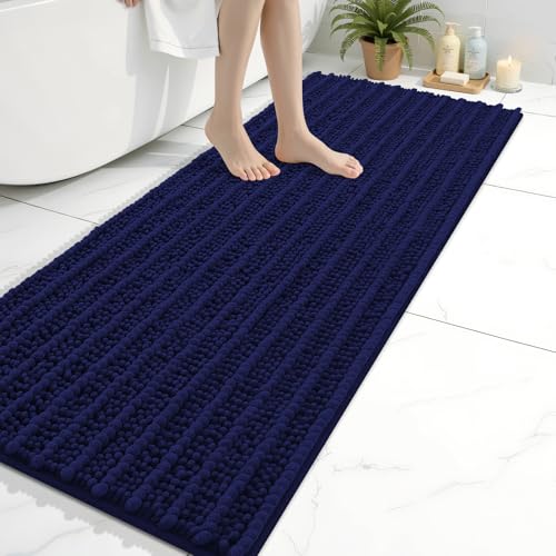 Image of Arotive Luxury Bathroom Runner Rugs 60x20, Extra Soft Thick Absorbent Shaggy Chenille Bath Rugs, Machine Wash Dry, Bath Mats for Bathroom Floor, Tub and Shower, Home Decor Accessories, Navy