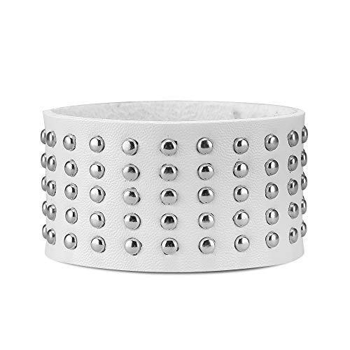 Preisvergleich Produktbild NovaLuna Breites Unisex Nietenarmband 'Glamour Punk' aus Kunstleder, filigranen Metallnieten und Druckknopf-Verschluss Damen Herren Unisex Armband Accessoire Schmuck in Opal-Weiss