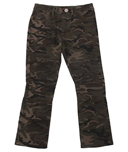 X RAY Boys Distressed Jeans (2T-16), Elastic Waist Biker Moto Distressed Ripped Denim Jeans for Boys & Colored Pants, Olive Camo, 2T