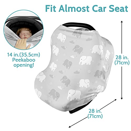 Image of Breathable Car Seat Cover for Babies, Multi-use Cover Carseat Canopy, Soft Breastfeeding Cover, Car Seat Covers for Bbies, Boys & Girls Shower Gift, Elephant