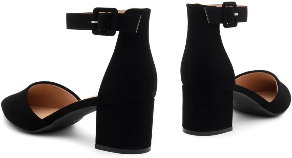 Shoe Land Closed Toe Heels for Women – Low Block Pumps with Ankle Strap, Pointed Toe Comfortable Chunky Dress Shoes for Office Work Wedding