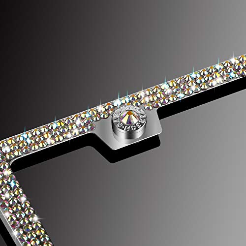 Delixike Multicolor License Plate Frames for Women, Luxury Handmade Thin Border Stainless Steel Rhinestone Bling License Plate Frame for Front Back License