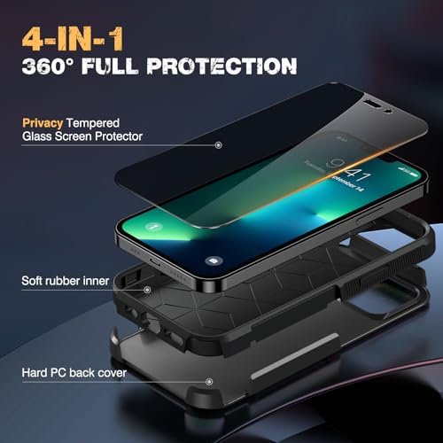 Diaclara Designed for iPhone 13 Pro Max Case, [with Privacy Screen Protector] [Anti Spy] [Military Grade Drop Protection] Heavy Duty Full-Body Shockproof Phone Case, Black by Diaclara - Used condition - Image 2
