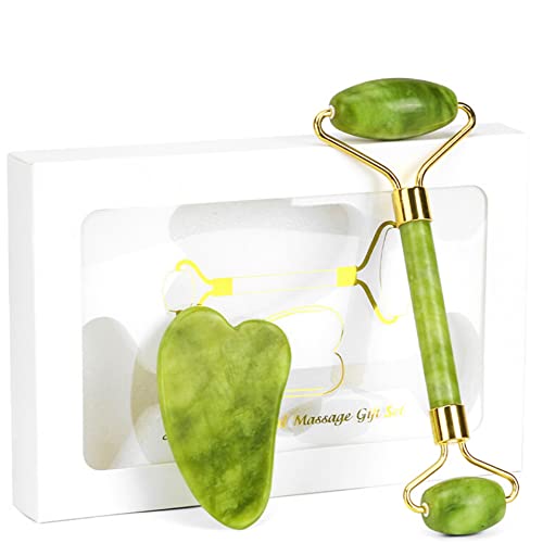 Ditind Gua Sha Scraping, 2 Pack Jade GuaSha Scraping Massage Tools with Smooth Edge for Physical Therapy, Natural Non-Noise Jade Roller Gua Sha Board for Body Facial Spa Acupuncture Treatment