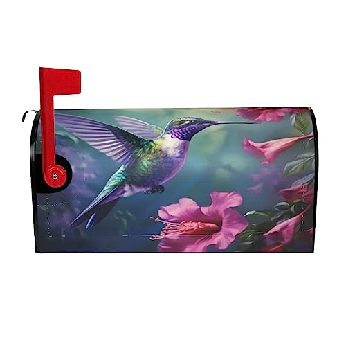 Image of Dujiea Hummingbirds Fuchsia Flowers Mailbox Wrap, Waterproof Magnetic Post Box Cover - Standard Size 21 inch L x 18 inch W - Garden Yard Outside Farmhouse Home Decor