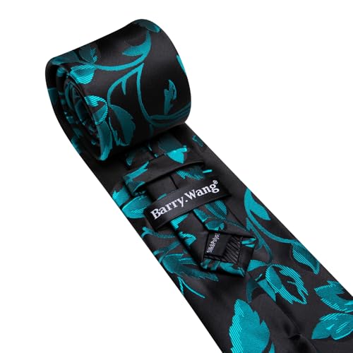 Image of Barry.Wang Flower Ties for Men Silk Woven Floral Tie Sets Necktie Handkerchief Cufflinks Wedding Party