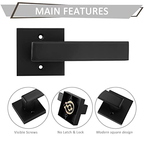 Probrico 10 Pack Dummy Door Lever,Single Sided Door Handle for Closets French Doors,Interior Square Non-Turning Doorknob Set with Black Finish,Easy Installation Pull Lever - Image 3
