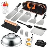 U Chef Kit Parrillero de Acero Inoxidable, 18 Utensilios para Asador, Incluye Espátulas, Prensa de Plancha, Botellas,...
