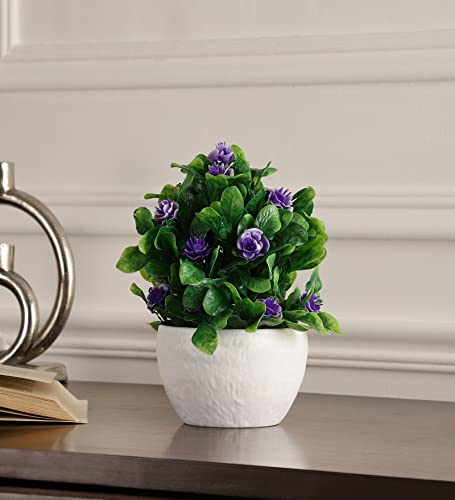 Image of Foliyaj Artificial Plant with Purple Roses in White Pot for Interior Decor | Faux Plant for Desks, Shelves and Side Tables for Your Home and Office | Fake Plants for Indoor Decoration
