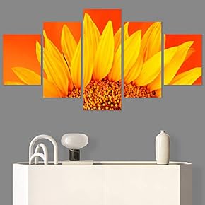 SIGNWIN 5 Panel Canvas Wall Art Bright Flowers...