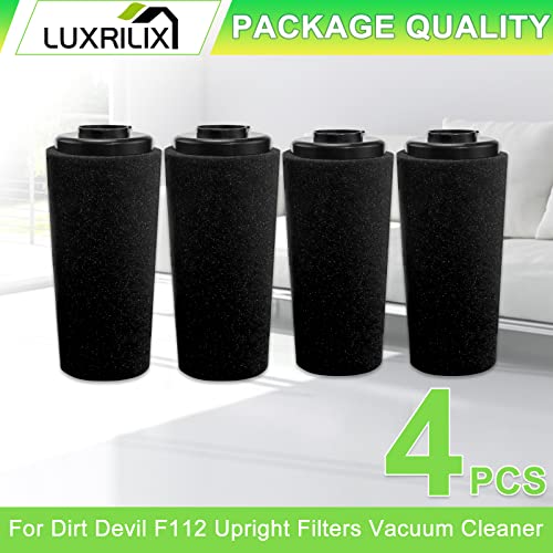 F112 Filter Replacement for Dirt Devil Endura Vacuum Parts UD70187 UD20120NC UD20124 UD70167P UD70171 UD70186 UD70174 UD70161 UD70181, 4 Pack Odor Trapping Filter Replace Part AD47936 LUXRILIX