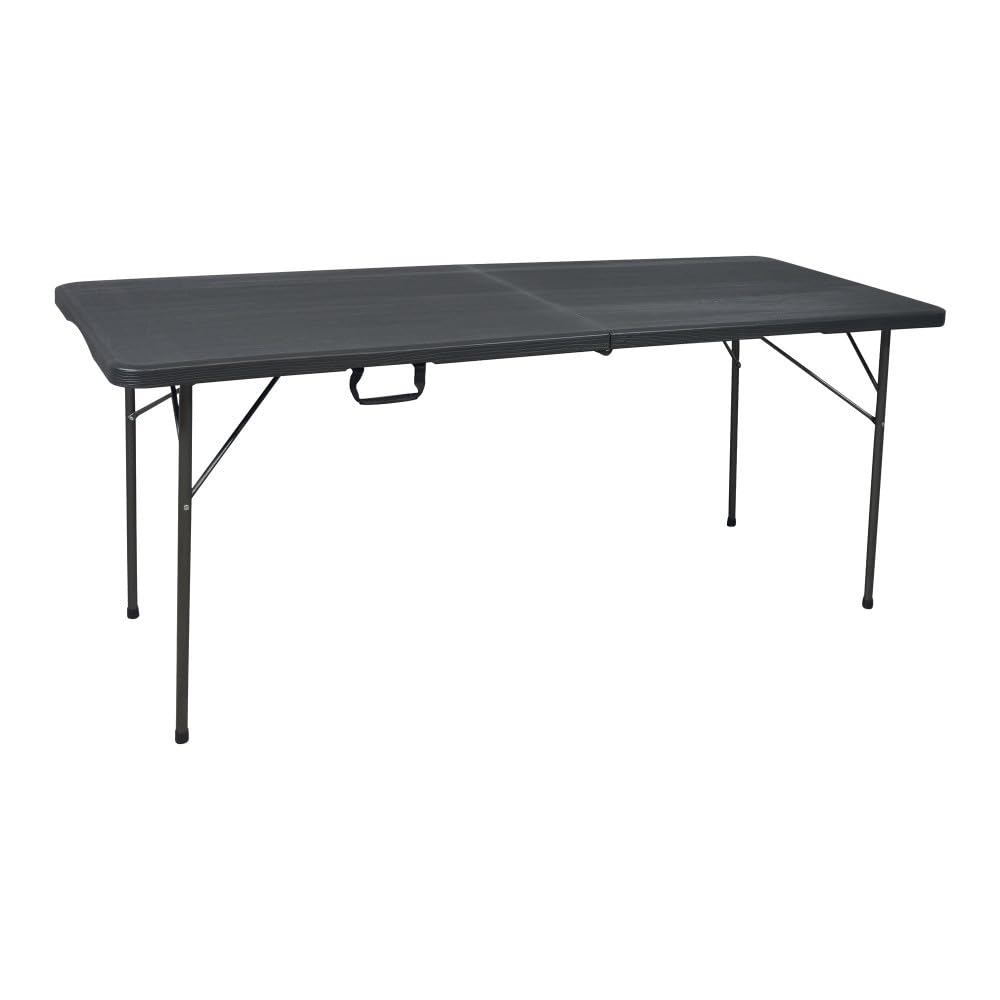 RONDY Table Pliante Noir - Table de Jardin - Table Pliante de Camping - Imitation Bois - Capacité 8 Personnes - poignée de Transport