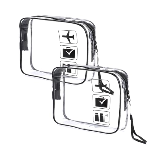 Clear TSA Approved Toiletry Bag, 2 Pcs Clear Travel Bags with Zipper, Quart Size Waterproof Toiletry Bag Carry On Clear Makeup Organizer Bag for Airline Travel Organizing(Black)