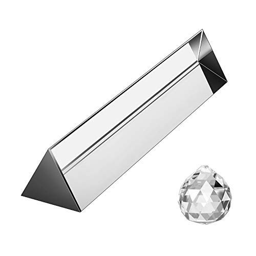 2 Pieces K9 Optical Glass Crystal Spectrum Physics Teaching And Photography Triangular Prism Set, Including 40 mm Crystal Ball Prism, 6 Inch Optical Glass Crystal Prism 150 mm Rainbow Suncatcher Maker