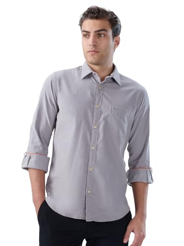 Image of Park Avenue Men Slim Fit Solid Pattern Pure Cotton Semi Cut Away Collar Full Sleeve Casual Shirt