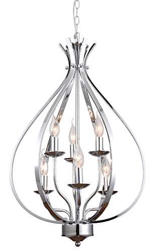 Alice House 27.5"H Chandeliers, Chrome Dining Room Light Fixtures, 6 Lights Farmhouse Chandelier Lighting for Entryway, Foyer, Stairway, Bedroom and Kitchen AL13091-H6
