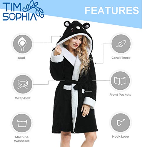 Timsophia Plush Robes For Womens Bathrobes With Hood Soft Animal Robes Cozy Warm Koala Gifts, Black #TOP3
