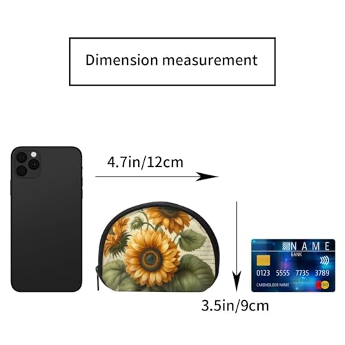 Portable Coin Purse Vintage-Sunflower-Floral Mini Zippered Money Pouch Card Holder2