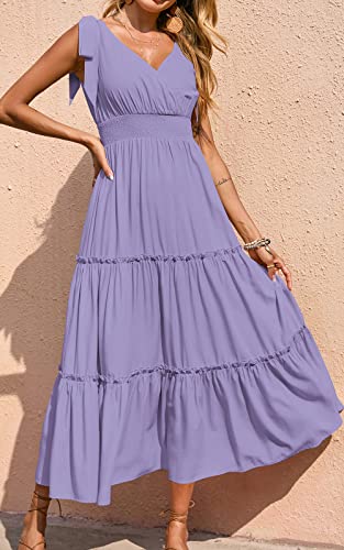 Image of PRETTYGARDEN Women's Cross Neck Summer Sleeveless Tiered Maxi Dress Beach Tie Strap Smocked Long Dresses Pleated Sundress