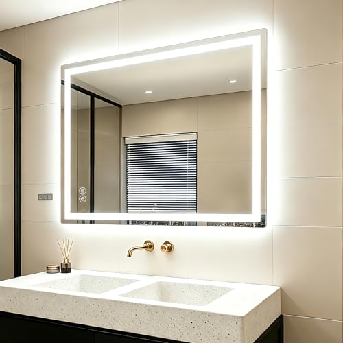 Badezimmerspiegel Wandspiegel LED Badspiegel mit Beleuchtung 80x60cm mit Touch-Schalter Beschlagfrei IP65-Spiegel-Bad mit Speicherfunktion Wandspiegel 3 Farbtemperatur Horizontal/Vertikal HD Hartgla