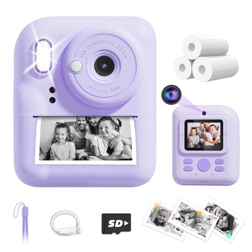 Kids Camera Instant Print, Upgrade Dual-Lens Selfie Digital Camera for Kids, Christmas Birthday Gifts Toys for Boys Girls Age 3-12, HD 1080P Toddler Portable Toy with SD Card 3 Rolls Print Paper