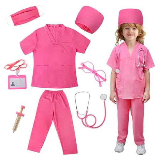 JoyPlus Disfraz Doctor Niñas,8 Piezas Disfraz de Médico Infantil,Disfraz Doctora Juguetes para Niños,Juguete para Disfraces Doctora de Roles para Halloween,Juguete Educativo para Niñas de 3-10 Años(S)