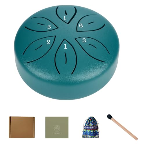 Rain Drum for Outside Garden Steel Tongue Drum with 6 Notes Handpan drum for Meditation Yoga Music Therapy Includes Drumsticks and Cloth Bag Dark Green