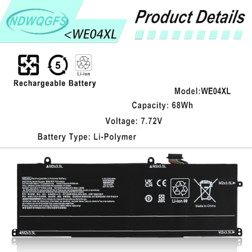 Image of WE04XL N39857-005 68Wh Battery for HP Envy /Spectre /Pavilion Plus | Replacement for Envy X360 16-AC /16-AD 2-in-1 Spectre X360 14-EU Pavilion Plus 16-AB 14-EW 14-ey 16t-ab 14-ey Series