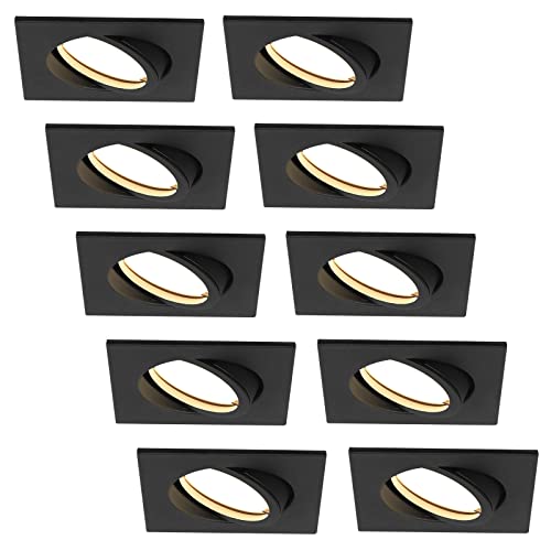 HCFEI LED Einbaustrahler ultra Flach | 425 Lumen | 230V 5W | Dimmbar | Gehäuse Eckig | Schwenkbar | Schwarz (10er - Warmweiß)